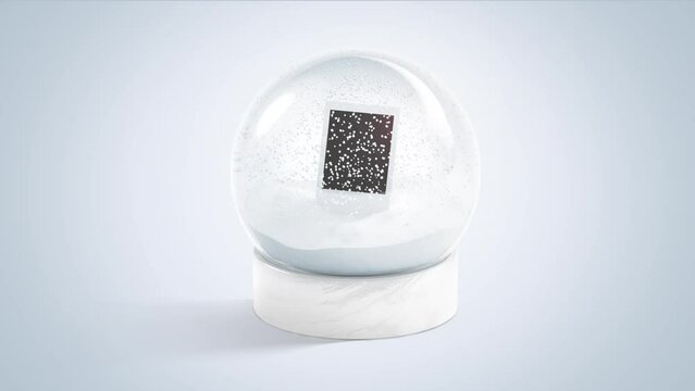 Blank glass snowglobe with photo snowfall mockup, looped motion