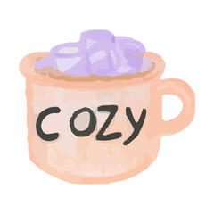 Cocoa illustration hand-drawn with marshmallow cozy illustration
