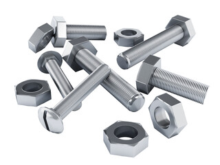 Bolts and nuts on transparent background.
