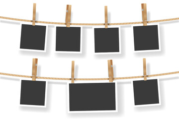 Photo card frame rope hanging isolated on white vector illustration