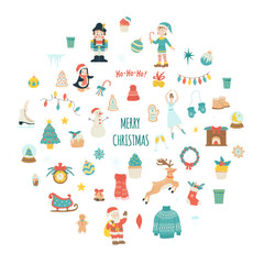 Christmas set. Clipart. Flat vector illustration