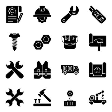 Pack of Construction Instrument Solid Icons 

