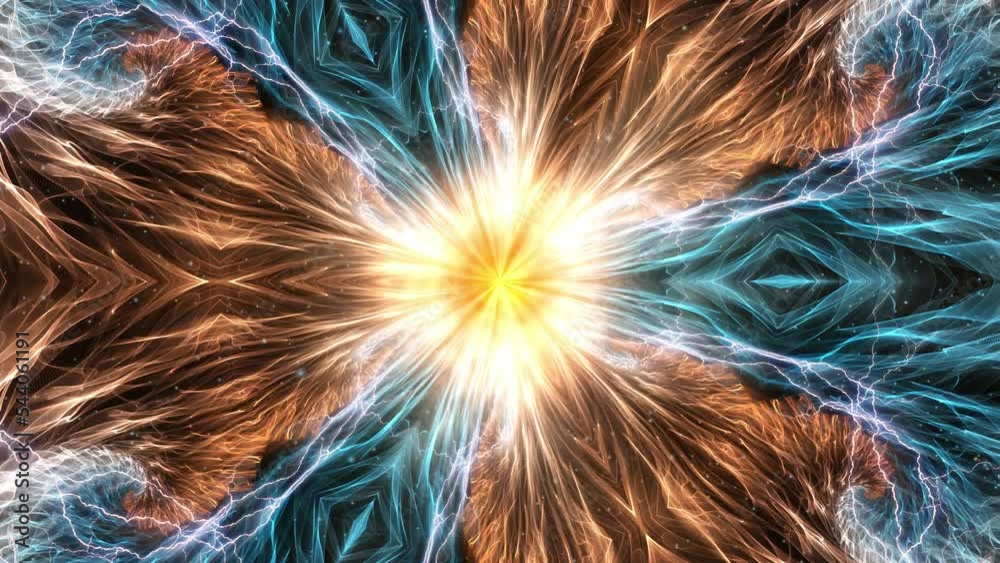 Wall mural abstract animation kaleidoscope motion of colorful flame source energy to create a black hole or wor