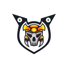 samurai skull logo or symbol with protective frame