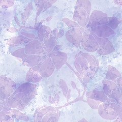 Seamless monochrome pattern with  hand-drawn magnolia flowers on lilac watercolor background. Perfect for wallpaper, wrapping, fabric and textile.   © maritime_m