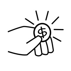 hand holding a coin vector icon isolated on white background, vector illustration 