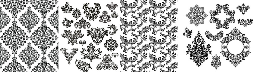 Oriental vector damask patterns for greeting cards and wedding invitations.