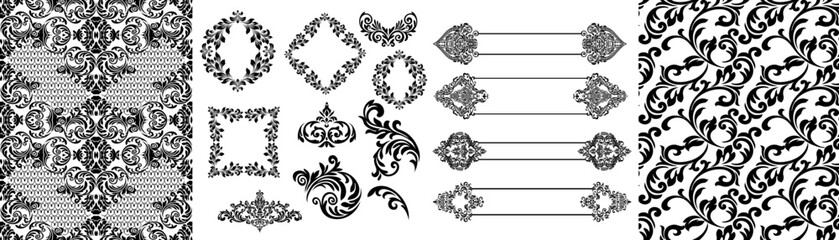 Oriental vector damask patterns for greeting cards and wedding invitations.