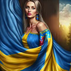 blue dress, woman, beauty, fashion, face, model, hair, person, makeup, Ukraine, blue, one, people, studio, glamour, lady, dress, red, expression, style, child, smile, lips, teenager, closeup, flag