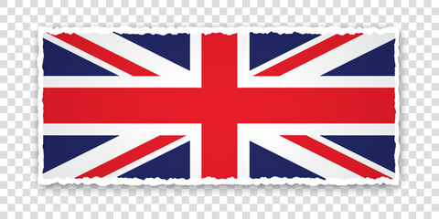vector illustration of torn paper banner with flag of UK on transparent background