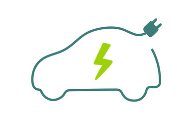 Electric car with plug icon symbol, EV car, Green hybrid vehicles charging point logotype, Eco friendly vehicle concept
