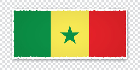 vector illustration of torn paper banner with flag of Senegal on transparent background