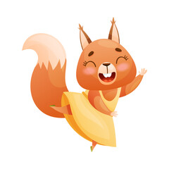 Cute Furry Squirrel Dancing Ballet Wearing Skirt Vector Illustration