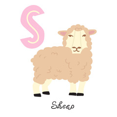 Sheep. Educational concept. Letter S. Flat illustration.