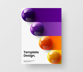 Clean placard vector design layout. Premium realistic spheres magazine cover template.