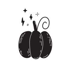 Cute Halloween Black and whit pumpkin icon. Doodle isolated illustration. Harvesting autumn season.