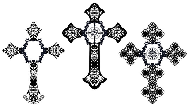 Gothic Crosses Tattoo Set, Cross and rose Tattoo, Intricate Cross drawing