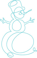 Outline winter snowman contour drawing New year and Christmas ornament