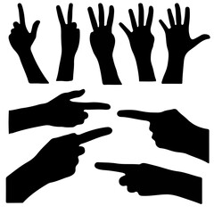 Set of popular hand silhouette gestures. Gestures one, two, three, four, five, index. Abstract black icon on white background. Business people communication. Social media marketing.