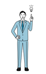 アイデアを思いついたシニアビジネスマン、経営者・管理職・社長のシンプルな線画イラスト