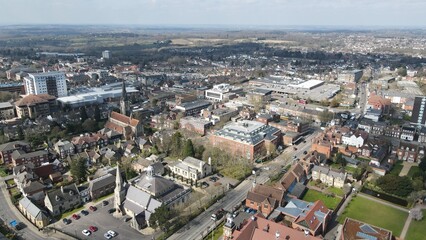 Fototapeta na wymiar Brentwood Essex Uk Town centre drone Aerial shops and houses