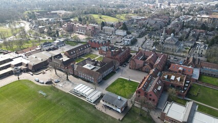 Obraz premium Brentwood Essex Uk Town centre drone Aerial shops and houses