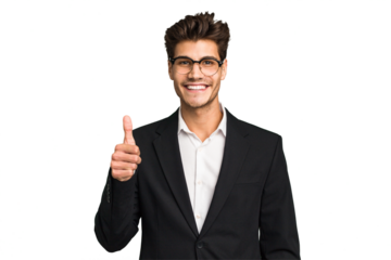 Young caucasian business man isolated smiling and raising thumb up