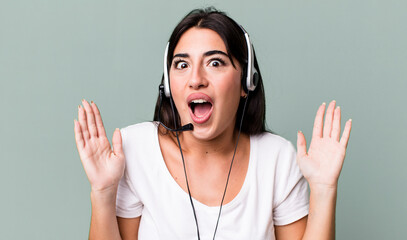 feeling happy and astonished at something unbelievable. telemarketer concept
