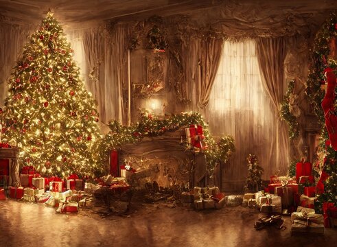 christmas living room and presents