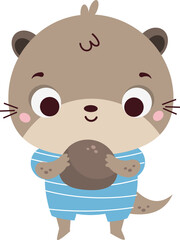 Cute happy sea otter. Cartoon animal character for kids and children