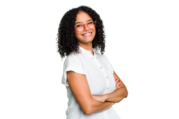Young cute brazilian woman isolated who feels confident, crossing arms with determination.