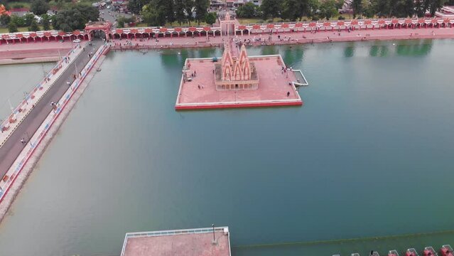 Hindu temple in the holy pond in Kurukshetra, Haryana