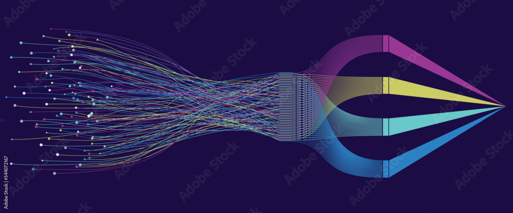 Aufkleber Big Data visualization. Structuring chaotic points with lines. Geometric abstract blue background.