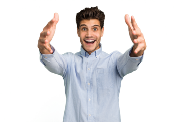 Young caucasian handsome man isolated celebrating a victory or success, he is surprised and shocked.