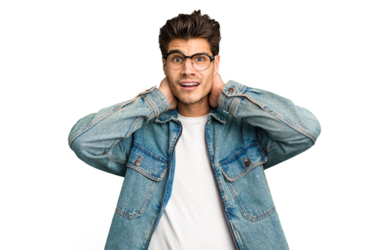 Young caucasian handsome man isolated touching back of head, thinking and making a choice.