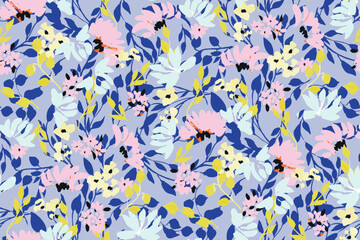 bright contrast multicolored floral pattern with brush strokes of paint