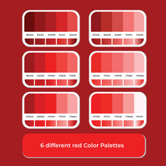 6 different red color palettes with gradient color