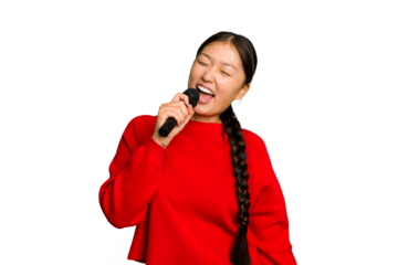 Young Chinese singer woman singing isolated