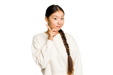 Young Asian woman isolated showing number one with finger.