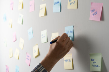 writng  down business plan on the paper note reminder