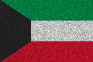 Flag of Kuwait on styrofoam texture. national flag painted on the surface of plastic foam