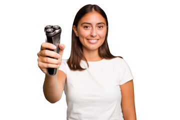 Young caucasian woman holding a razor isolated