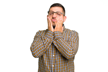 Young caucasian man isolated whining and crying disconsolately.