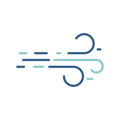 Blue linear wind and weather conditions vector icon. Wind speed concept icon design. 