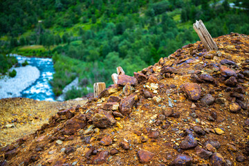 abandoned moskogaisa mine in northern norway, remnants of metal deposits in an abandoned mine; mining industry in the arctic, natural resource deposits