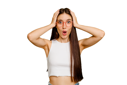 Young caucasian long hair woman isolated being shocked, she has remembered important meeting.