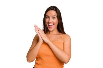 Young caucasian cute woman isolated feeling energetic and comfortable, rubbing hands confident.