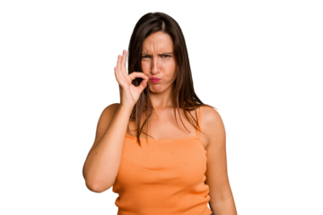 Young caucasian cute woman isolated with fingers on lips keeping a secret.