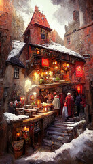 AI generated image of a fairy-tale tavern somewhere in Europe	
 - obrazy, fototapety, plakaty