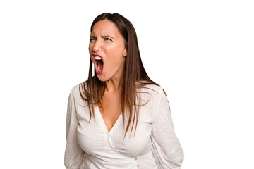 Young caucasian cute woman isolated shouting very angry, rage concept, frustrated.